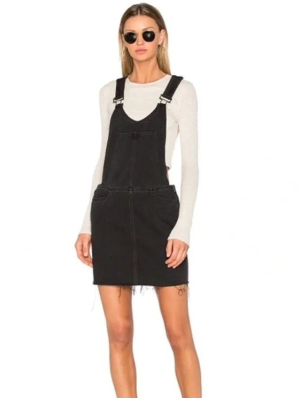 PAIGE Etta Skirtall Faded Black Overall Mini Dress